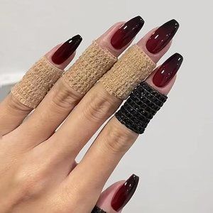 Press on Nails Medium Coffin Black Red